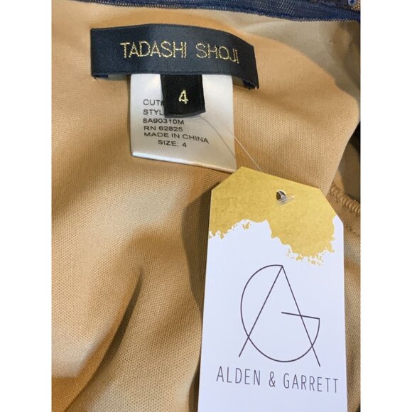 Tadashi Shoji Blue Sequin Paneled Mesh Dress, Size 4 - Picture 7 of 7